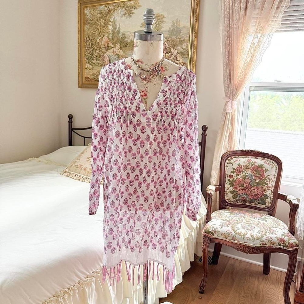 Pink cotton boho coverup modernโ pink tunic coverup Roller Rabbit size small